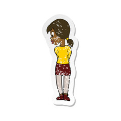 retro distressed sticker of a cartoon pretty girl