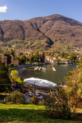 Fototapeta na wymiar Italy, Lecco, Lake Como, cityscape viewed from high above