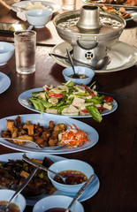 Food on the plate on dining table.