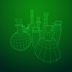 Different wine bottles. Model wireframe low poly mesh vector illustration