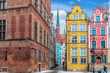 Fototapety  Old street Kramarska, a famous european street of Gdansk near the Long Market