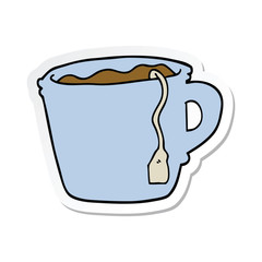 sticker of a cartoon hot cup of tea