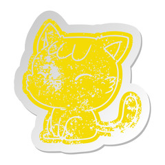 distressed old sticker of cute kawaii cat