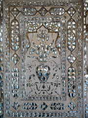 Details of mirror artwork at fort, Sheesh Mahal (Mirror Palace), Amber Fort, Jaipur, Rajasthan, India