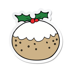sticker of a cartoon christmas pudding