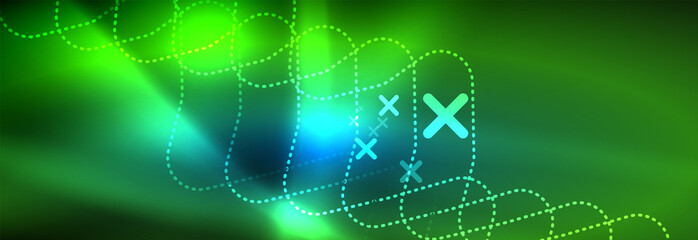 Neon glowing techno lines, hi-tech futuristic abstract background template with square shapes