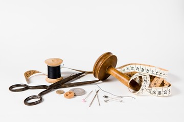 Tailor still life set - vintage tools for handmade custom tailoring industry.