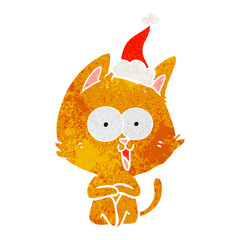 funny retro cartoon of a cat wearing santa hat