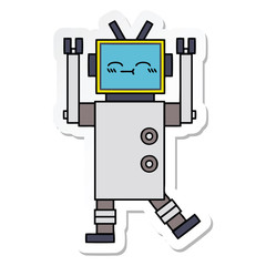 sticker of a cute cartoon happy robot