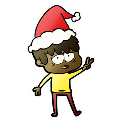 gradient cartoon of a exhausted boy wearing santa hat