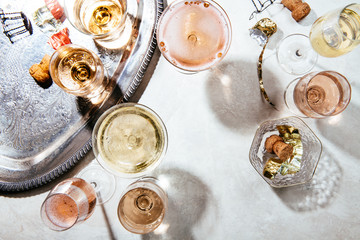 Champagne and Sparkling Rose on Silver Tray
