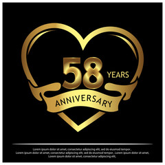 58 years anniversary golden. anniversary template design for web, game ,Creative poster, booklet, leaflet, flyer, magazine, invitation card - Vector