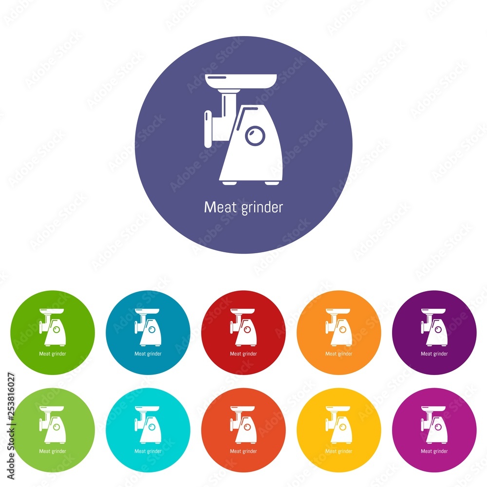 Poster meat grinder icons color set vector for any web design on white background