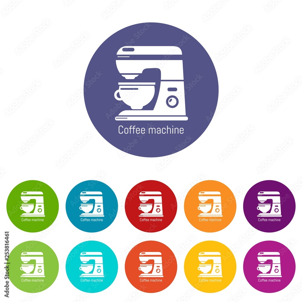 Poster coffee machine icons color set vector for any web design on white background