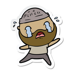 sticker of a cartoon bearded man crying