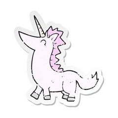 retro distressed sticker of a cartoon unicorn