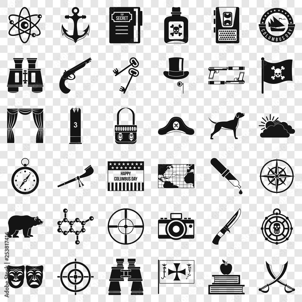 Poster travel in nature icons set. simple style of 36 travel in nature vector icons for web for any design