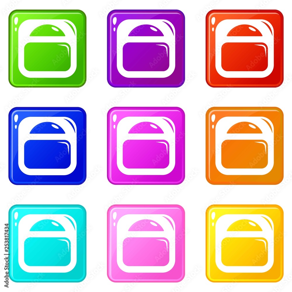 Poster scale icons set 9 color collection isolated on white for any design