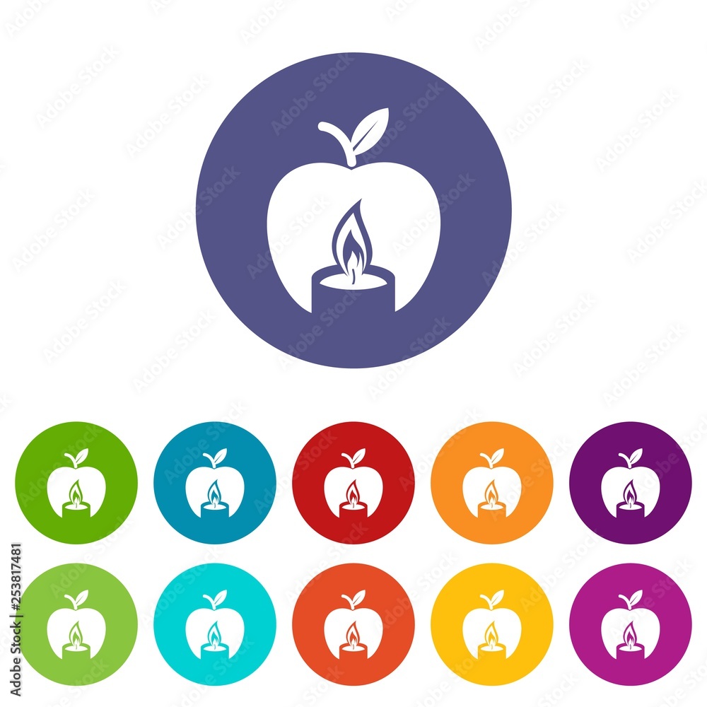 Poster candle apple icons color set vector for any web design on white background