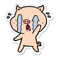 sticker of a crying pig cartoon
