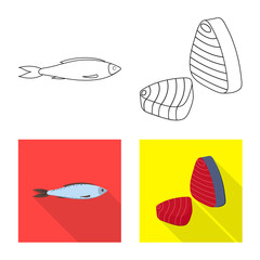 Isolated object of fresh  and restaurant logo. Collection of fresh  and marine   stock symbol for web.