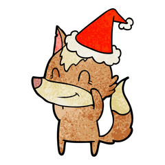 friendly textured cartoon of a wolf wearing santa hat