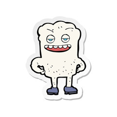 sticker of a cartoon tooth looking smug