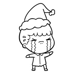 line drawing of a man crying wearing santa hat