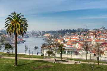 Looking across the Douro river from Jardim do Morro in Porto 