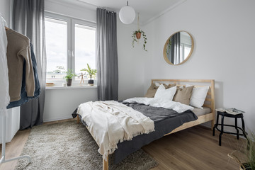 Bedroom with wooden bed