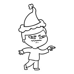 line drawing of a angry man pointing wearing santa hat