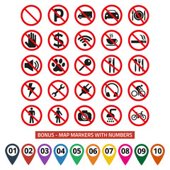 Prohibition signs set safety on white background.