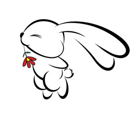 Illustrations of rabbit action logo on white background, Animals vector of isolated a cute rabbit icon