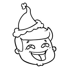 happy line drawing of a male face wearing santa hat