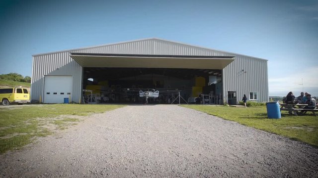 Small airport hangar in the country.