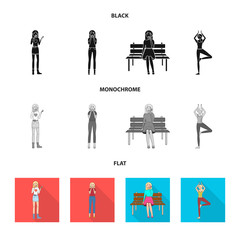 Vector illustration of posture and mood sign. Set of posture and female vector icon for stock.