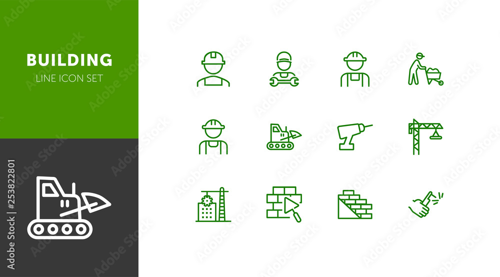 Poster building line icon set