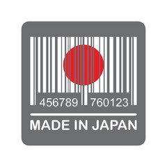 Label with white Barcode and Japan flag, text-made in Japan
