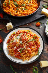 Spaghetti alla Amatriciana with pancetta bacon, tomatoes and pecorino cheese