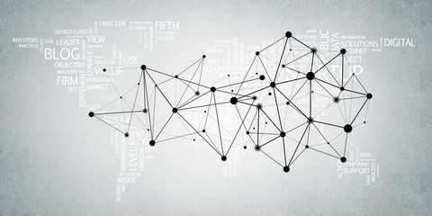 Lines and dots as networking idea drawn on cement background