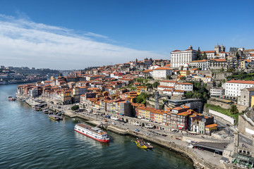 Fototapeta na wymiar Looking to Riberia in Porto across the Douro River