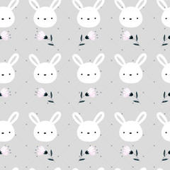 Cute white rabbit seamless pattern. Background for kids.