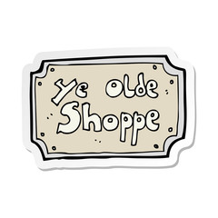 sticker of a cartoon old fake shop sign