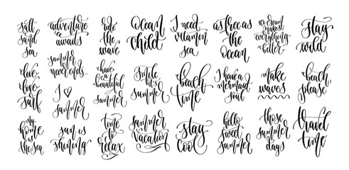 set of 25 hand lettering inscriptions text to summer holiday design