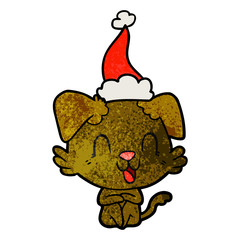 laughing textured cartoon of a dog wearing santa hat