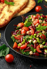 Fresh Beans salad with flatbread and mix of vegetables