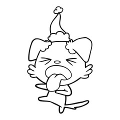 line drawing of a disgusted dog wearing santa hat