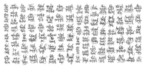 set of 100 hand lettering inscriptions text to summer holiday design