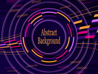 Abstract sport or business or IT technology background with circle particles radio waves  in lilac orange pink. Concept mass media broadcasting