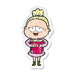 Fototapeta premium distressed sticker of a cartoon happy old lady